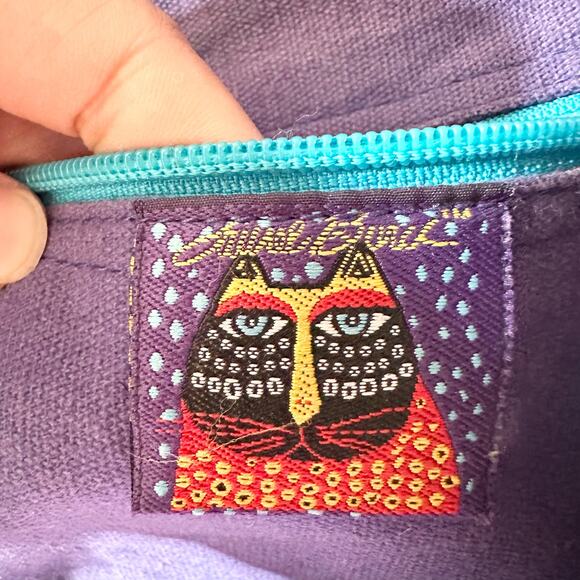 Laurel Burch Blue Denim Purple Drawstring Pull Handpainted Butterfly Backpack - Picture 13 of 13